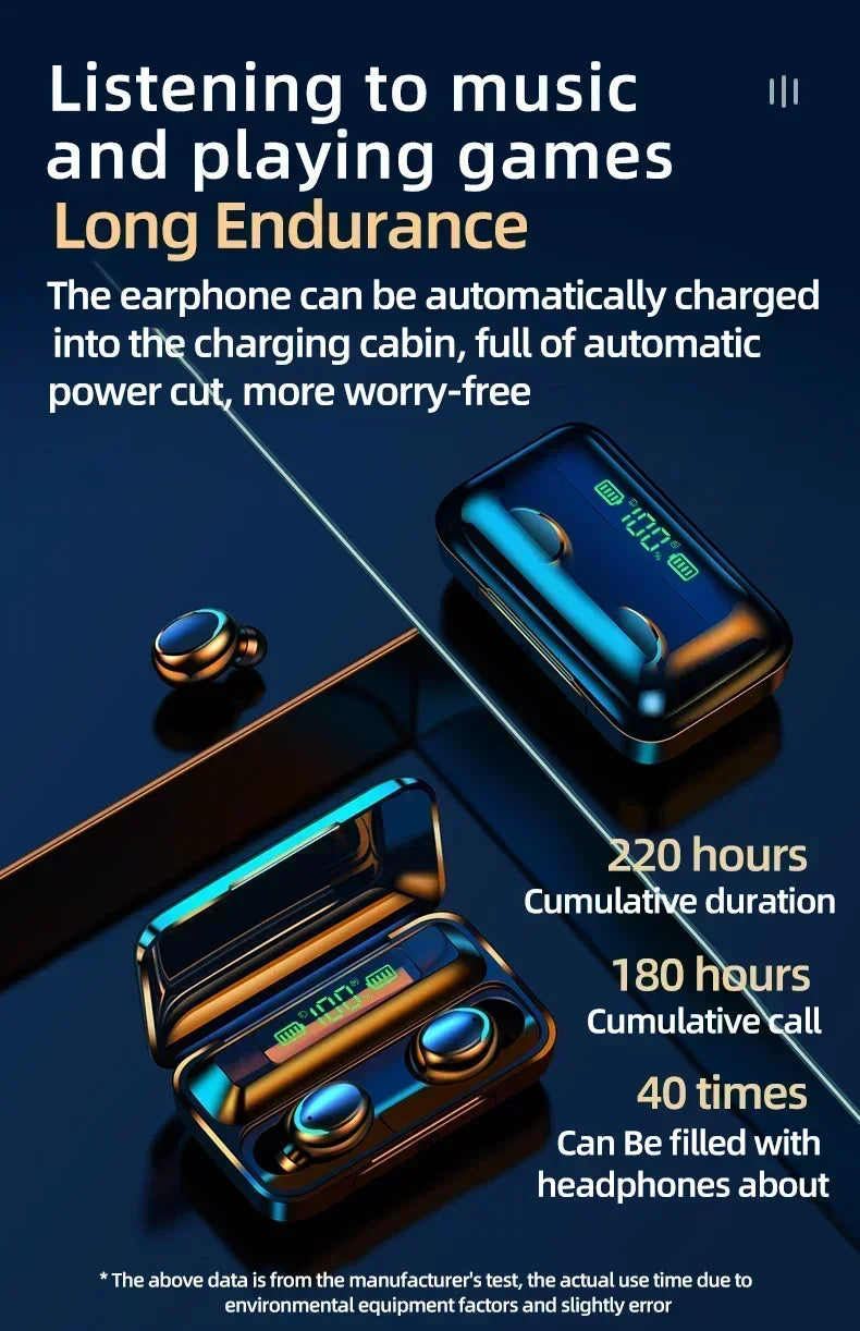 Fone de Ouvido Bluetooth com Power Bank 2000mAh – Som 9D
