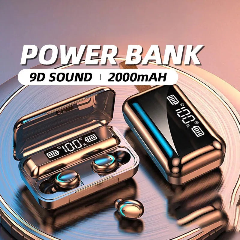 Fone de Ouvido Bluetooth com Power Bank 2000mAh – Som 9D
