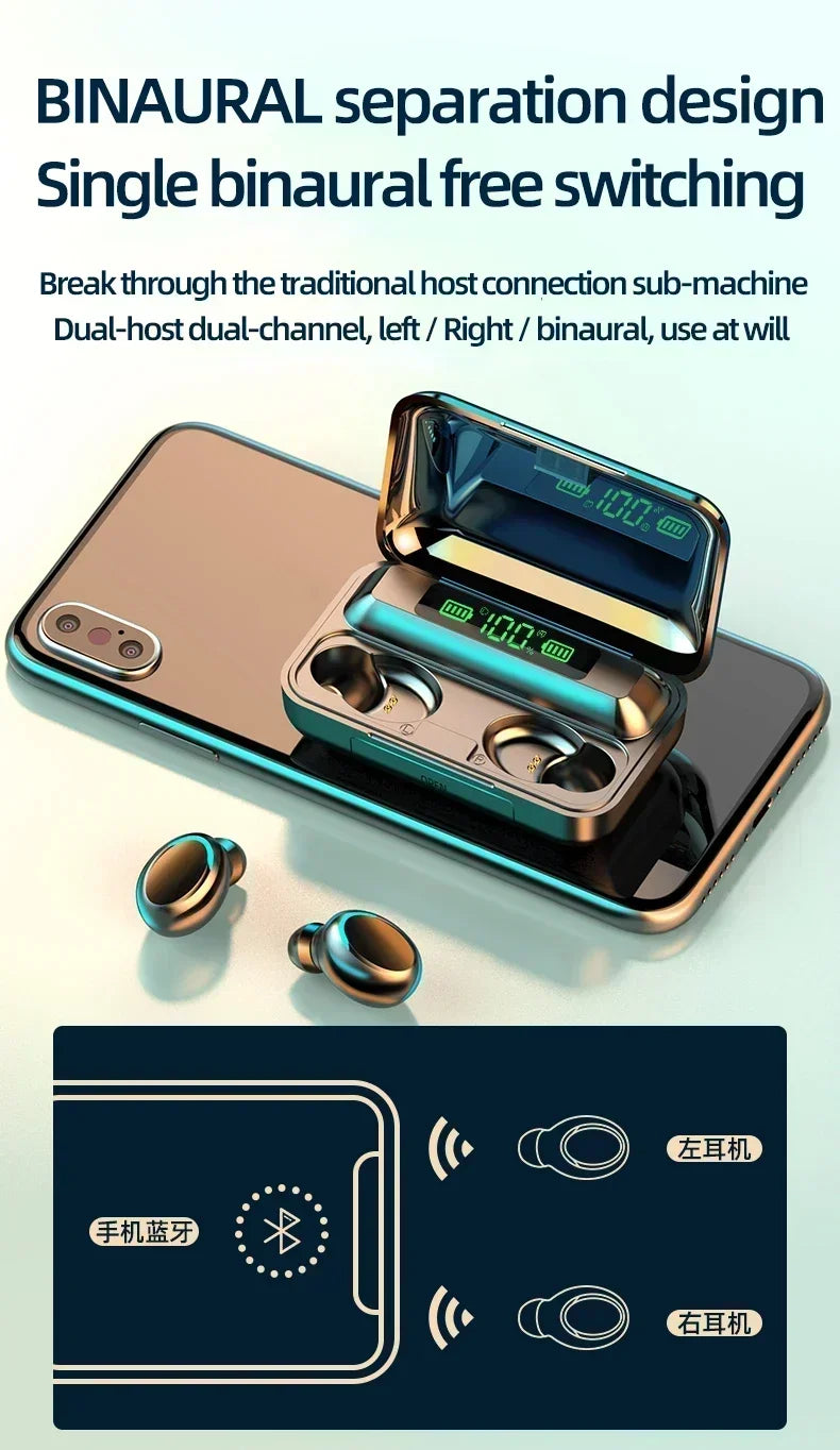 Fone de Ouvido Bluetooth com Power Bank 2000mAh – Som 9D